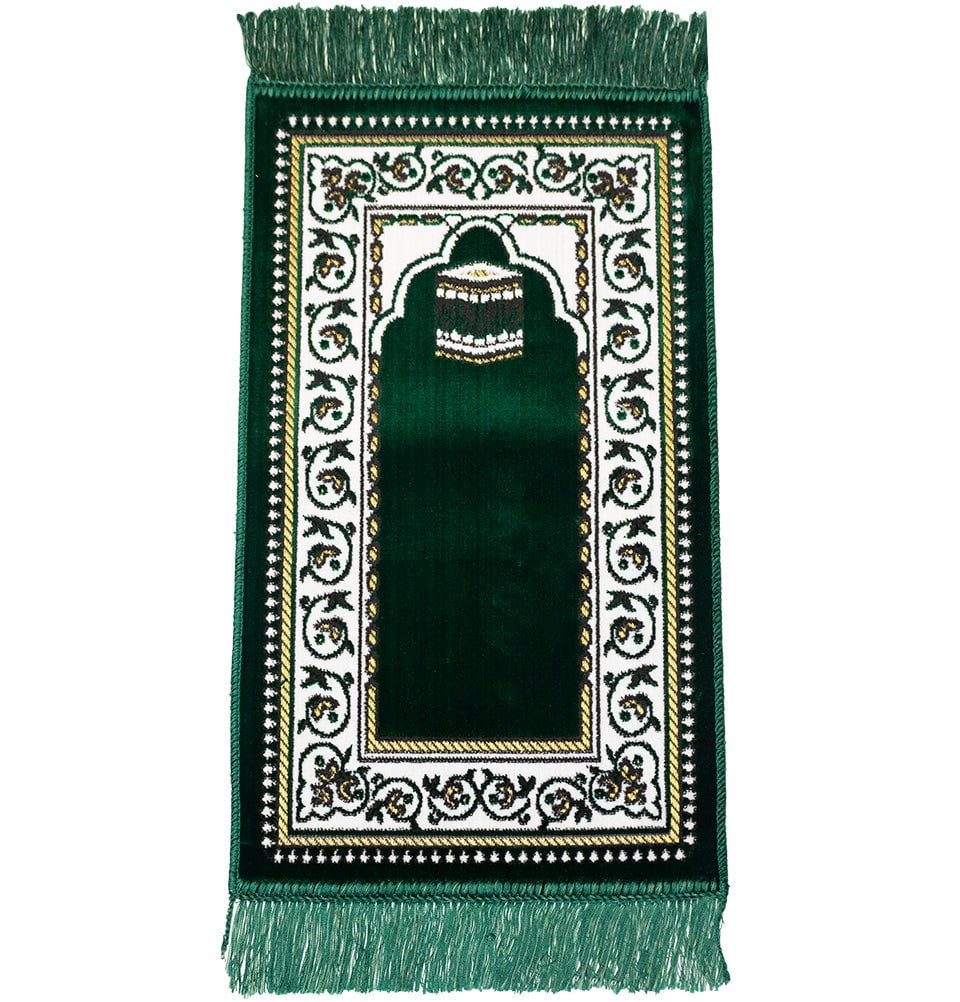 Child Velvet Islamic Prayer Rug - Kaba KB1 Green