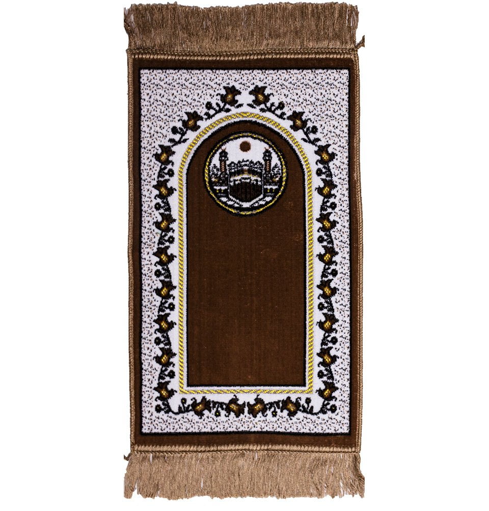 Modefa Kb2 Light Brown Child Velvet Islamic Prayer Rug - Kaba KB2 Light Brown