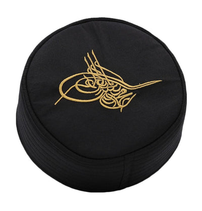 Islamic Men's Structured Kufi Hat- Ottoman Tughra Black