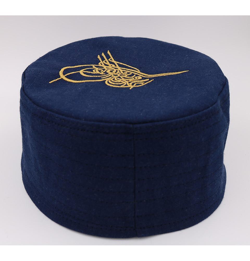 Islamic Men's Structured Kufi Hat- Ottoman Tughra Blue