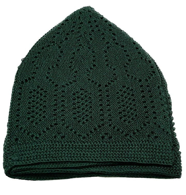 Islamic Men's Knit Kufi Cap - Dark Forest Green