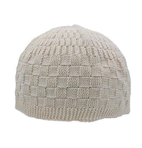 Modefa Kufi Ivory Modefa Islamic Men's Checkered Knit Kufi Cap (Ivory)