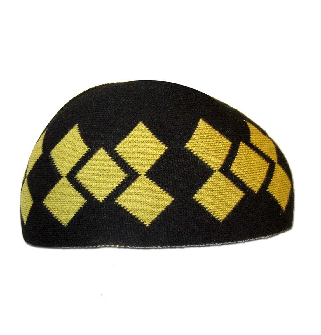 Modefa Islamic Men's Argyle Cotton Kufi Cap (Black/Yellow)