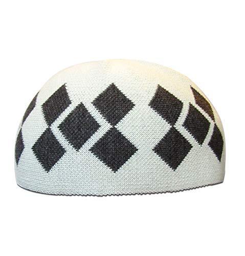 Modefa Islamic Men's Argyle Cotton Kufi Cap (Ivory/Gray)