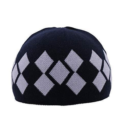 Modefa Kufi Modefa Islamic Men's Argyle Cotton Kufi Cap (Navy/Gray)