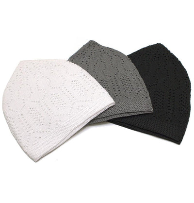 Modefa Kufi White/Gray/Black Islamic Men's Knit Kufi Cap | Combo Set of 3 - White, Gray, & Black