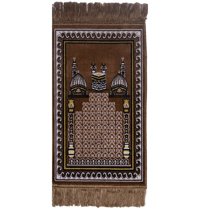 Modefa Light Brown Child Velvet Islamic Prayer Rug - Kaba & Mosque Light Brown