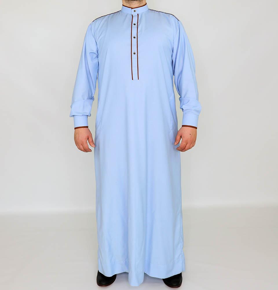 Men's Full Length Long Sleeve Islamic Thobe - Blue & Brown