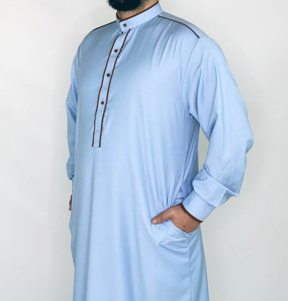 Men's Full Length Long Sleeve Islamic Thobe - Blue & Brown