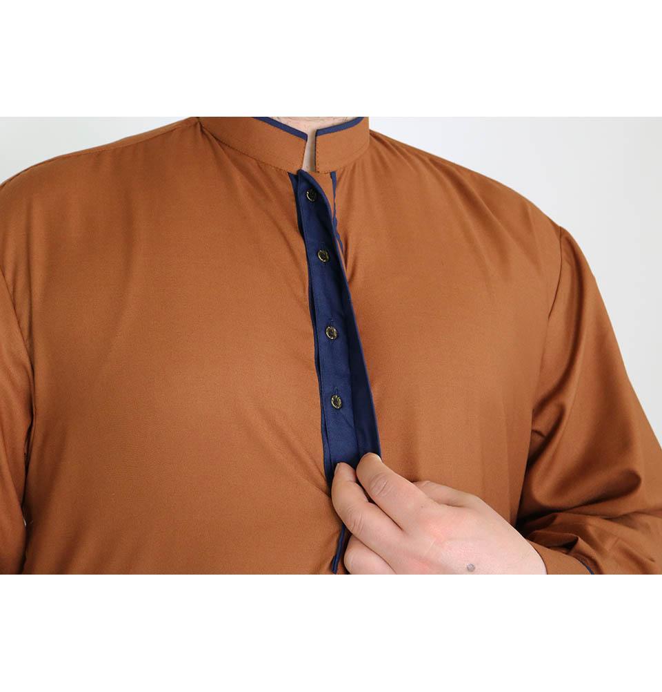 Men's Full Length Long Sleeve Islamic Thobe - Brown & Navy Blue