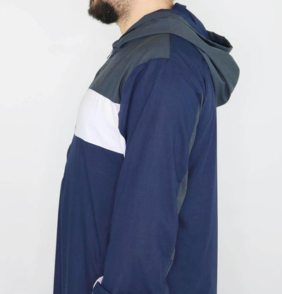 Men's Full Length Long Sleeve Islamic Thobe - Navy Blue/Gray/White
