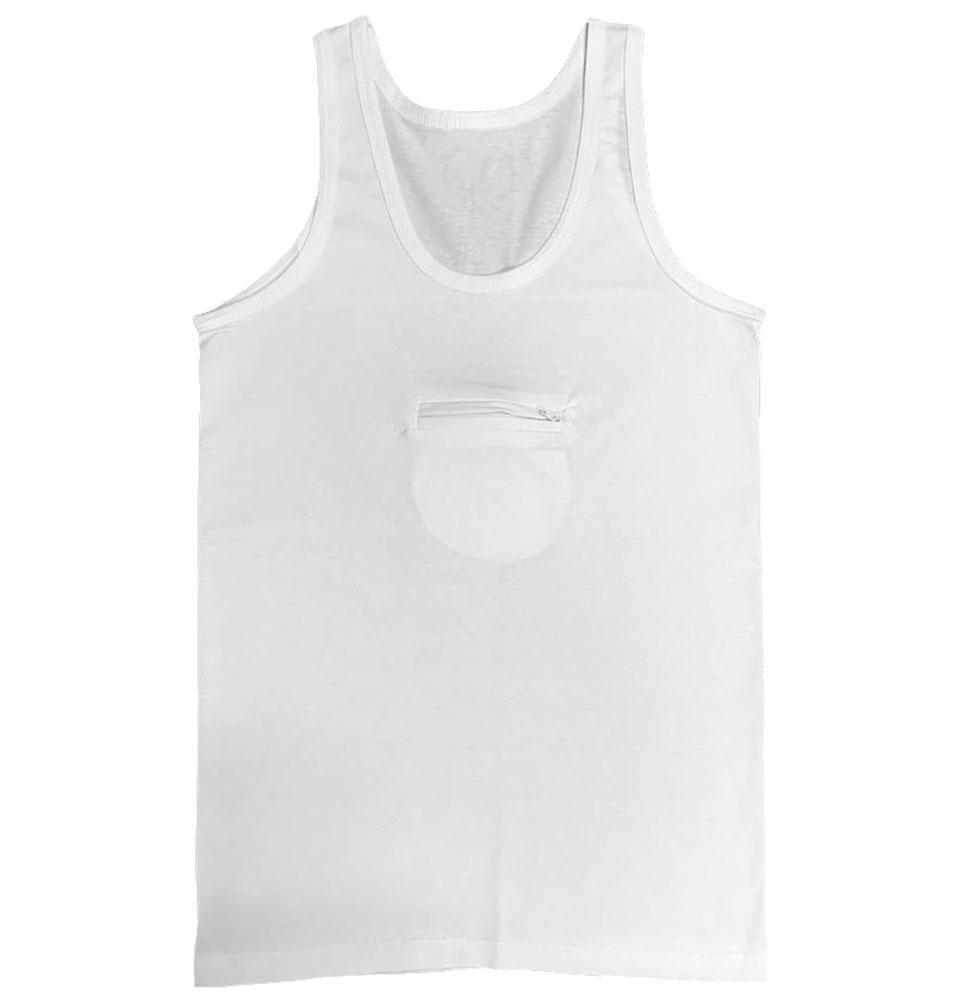 Men's Tank Top Undershirt with Zipper Pocket - White