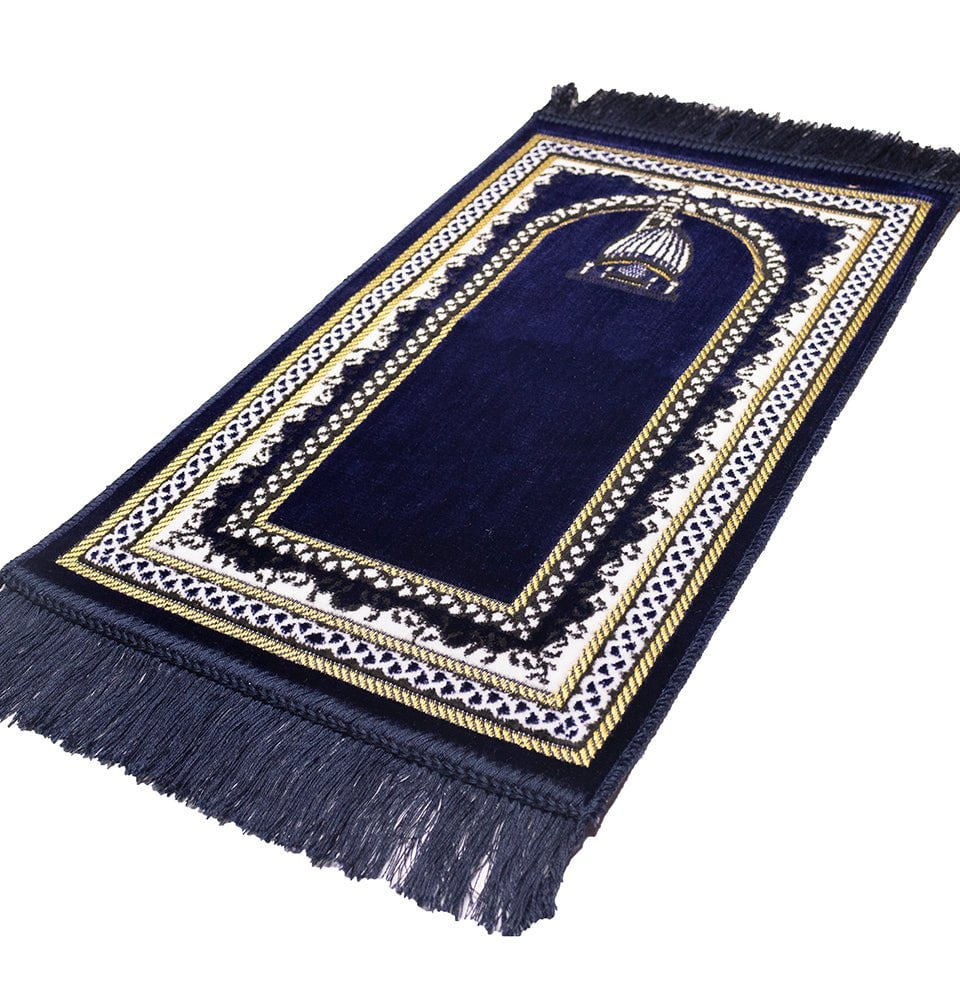 Child Velvet Islamic Prayer Rug - Mosque Dome MSQ1 Navy Blue