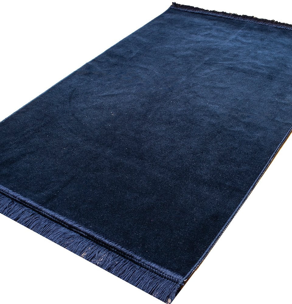 Modefa Navy Blue Modefa Turkish Islamic Velvet Janamaz Prayer Rug - Prayer Mat Carpet for Men and Women - Traditional Muslim Sajadah - Ramadan or Eid Gift - Solid Simple