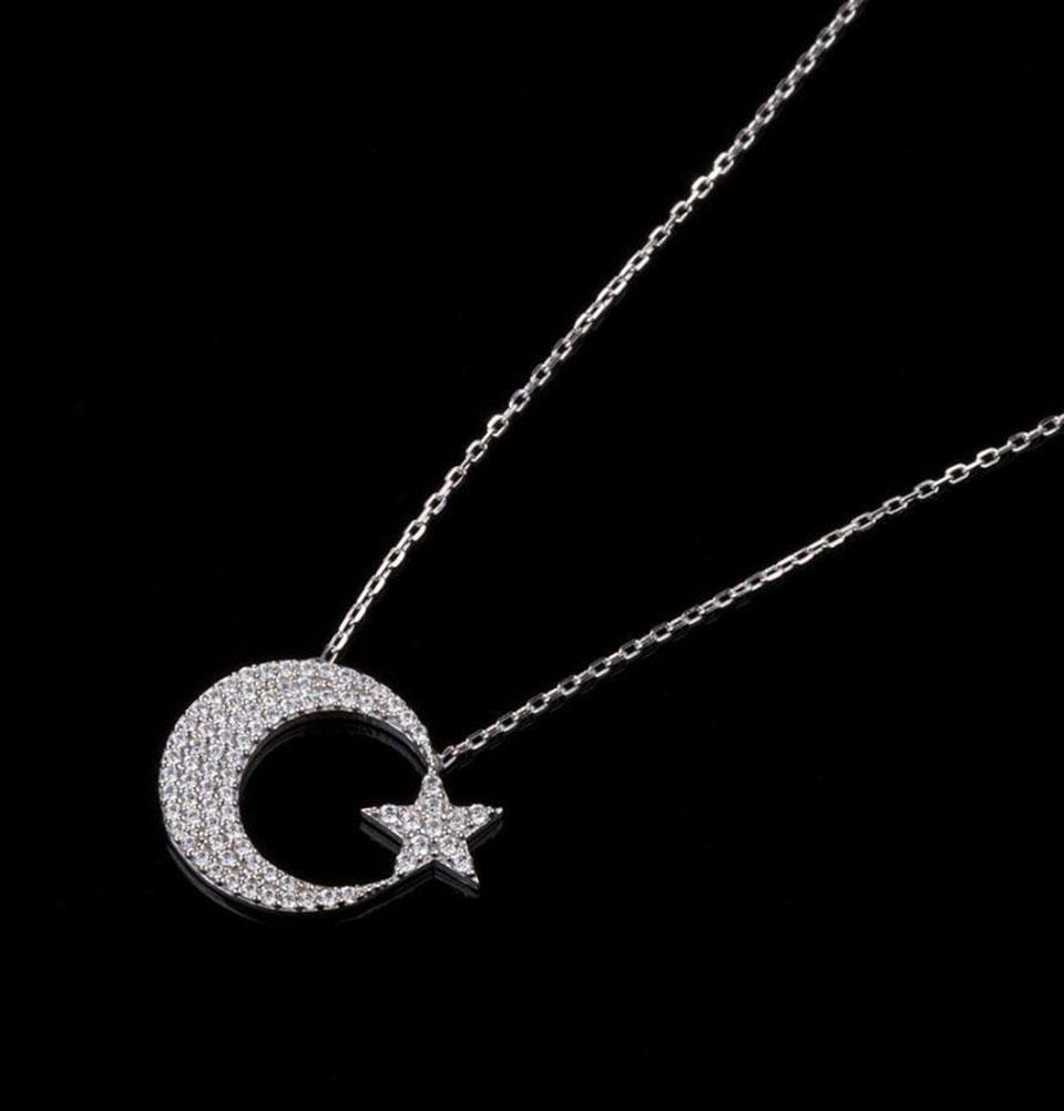 Women's Sterling Silver Islamic Necklace Crescent Moon & Star