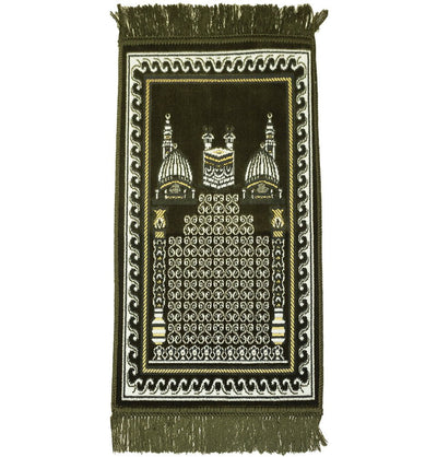 Modefa Olive Green Child Velvet Islamic Prayer Rug - Kaba & Mosque Olive Green