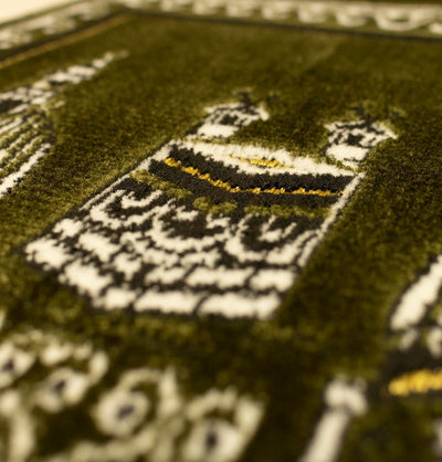 Modefa Olive Green Child Velvet Islamic Prayer Rug - Kaba & Mosque Olive Green