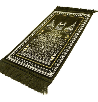 Modefa Olive Green Child Velvet Islamic Prayer Rug - Kaba & Mosque Olive Green
