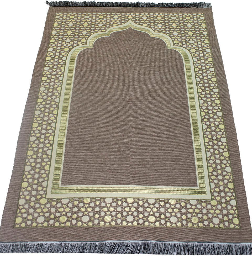 Modefa Prayer Rug Beige Chenille Embroidered Selcuk Star Islamic Prayer Mat - Beige