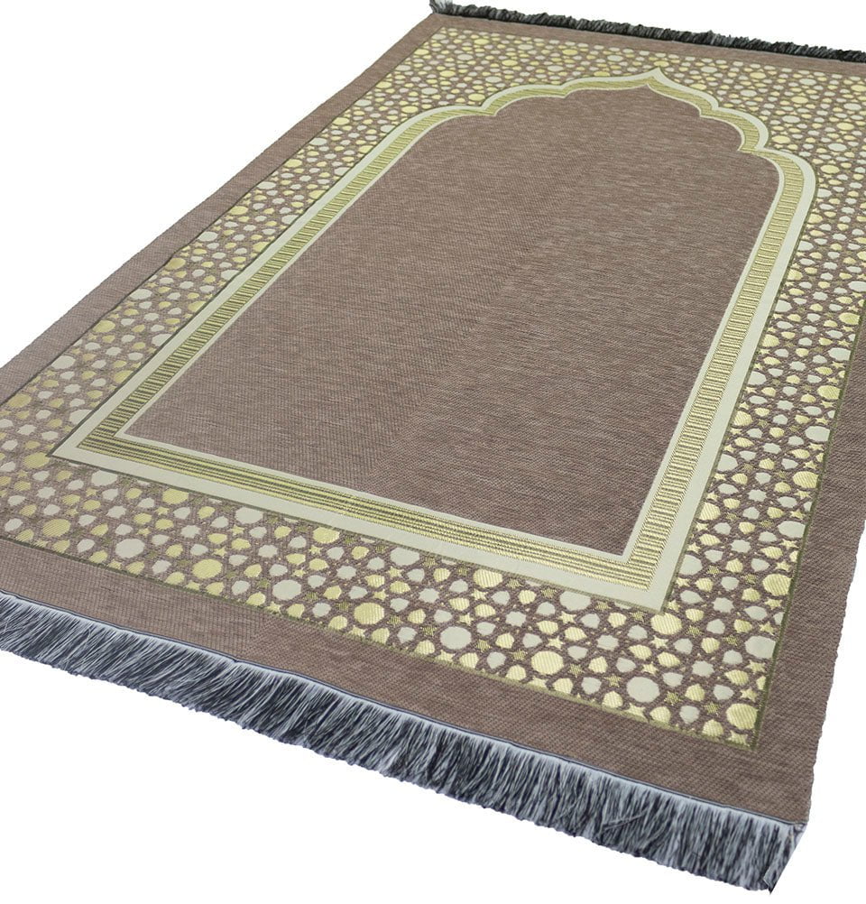 Modefa Prayer Rug Beige Chenille Embroidered Selcuk Star Islamic Prayer Mat - Beige