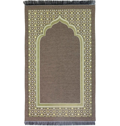 Modefa Prayer Rug Beige Chenille Embroidered Selcuk Star Islamic Prayer Mat - Beige