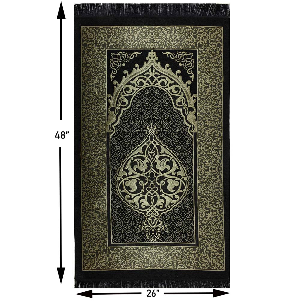 Modefa Prayer Rug Black + Blue Chenille Ottoman Islamic Prayer Mat COMBO Set of 2  (Black + Blue)