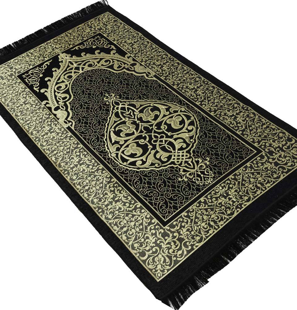 Modefa Prayer Rug Black + Blue Chenille Ottoman Islamic Prayer Mat COMBO Set of 2  (Black + Blue)