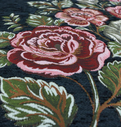 Chenille Embroidered Floral Rose Islamic Prayer Mat - Black #2