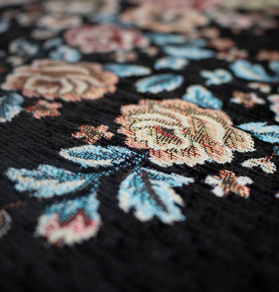 Modefa Prayer Rug Black Chenille Embroidered Floral Rose Islamic Prayer Mat - Black