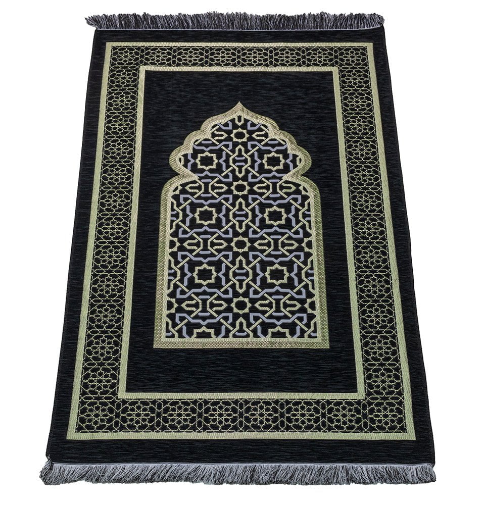 Modefa Prayer Rug Black Chenille Embroidered Islamic Prayer Mat Dynasty - Black