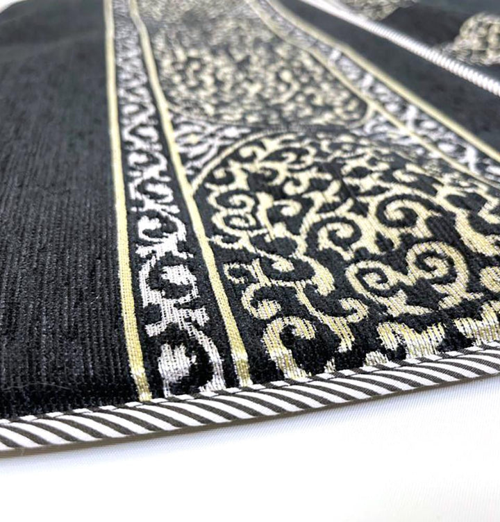 Convertible Travel Prayer Mat with Backrest - Black Kaba