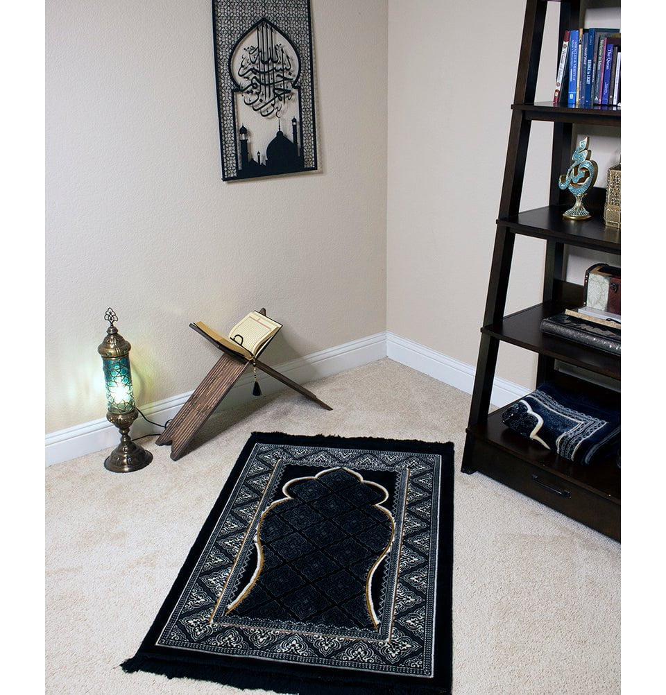 Double Plush Wide Extra Large Prayer Rug - Noor Black