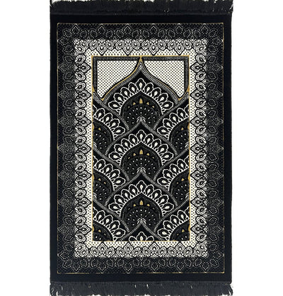 Modefa Prayer Rug Black Double Plush Wide Islamic Prayer Rug - Paisley Black