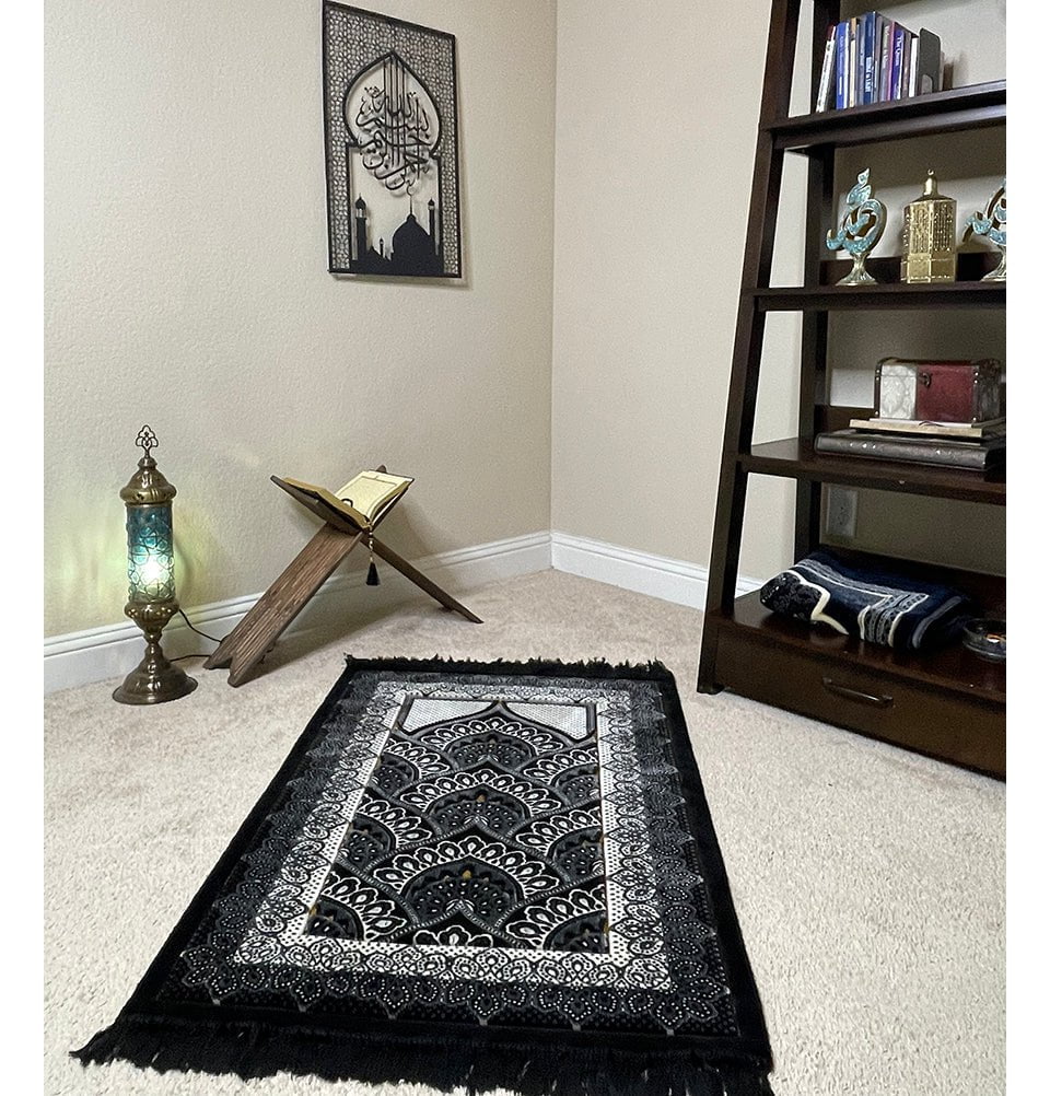 Modefa Prayer Rug Black Double Plush Wide Islamic Prayer Rug - Paisley Black