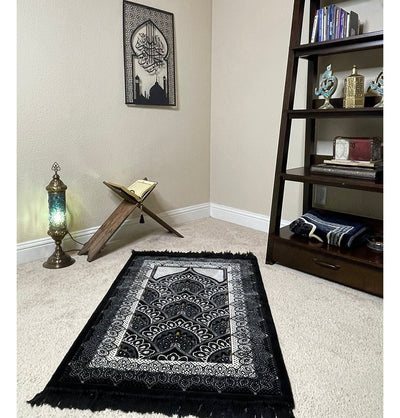 Modefa Prayer Rug Black Double Plush Wide Islamic Prayer Rug - Paisley Black