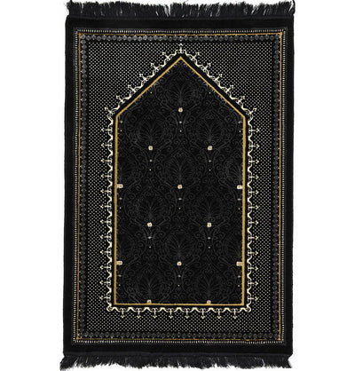 Modefa Prayer Rug Black Double Plush Wide Islamic Prayer Rug Topkapi - Black