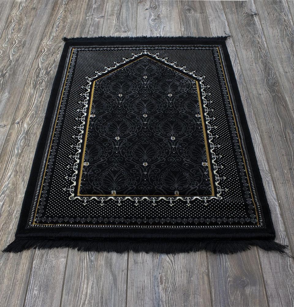 Modefa Prayer Rug Black Double Plush Wide Islamic Prayer Rug Topkapi - Black