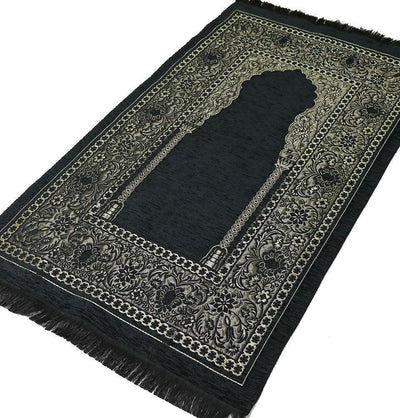 Modefa Prayer Rug Black Embroidered Islamic Prayer Mat - Black