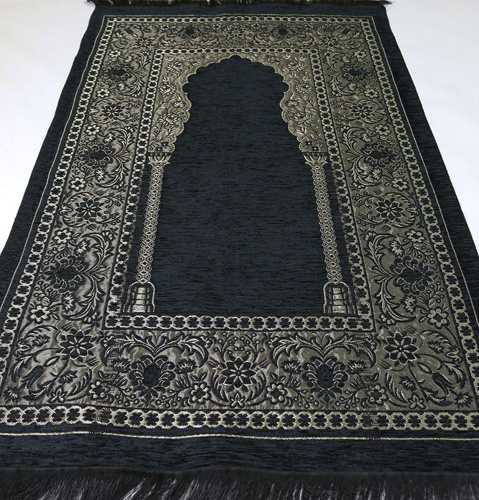Modefa Prayer Rug Black Embroidered Islamic Prayer Mat - Black