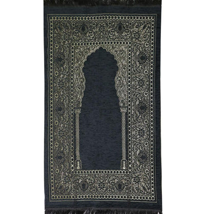 Modefa Prayer Rug Black Embroidered Islamic Prayer Mat Gift Box Set with Prayer Beads - Black