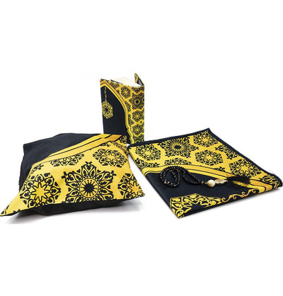 Modefa Prayer Rug Black/Gold Luxury Islamic Quran & Prayer Rug 4 Piece Gift Set - Black/Gold