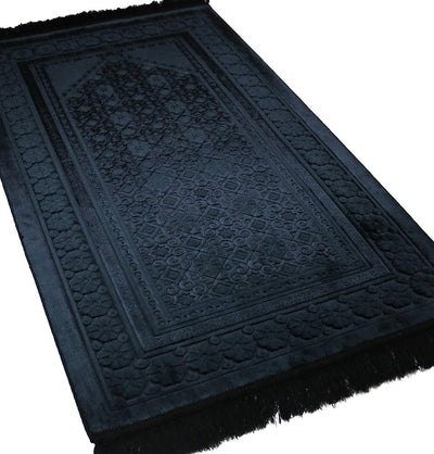 Modefa Prayer Rug Black Luxury Velvet Islamic Prayer Rug Gift Box Set with Prayer Beads - Black