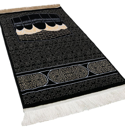 Modefa Prayer Rug Black Luxury Velvet Islamic Prayer Rug | Kaba Swirls - Black