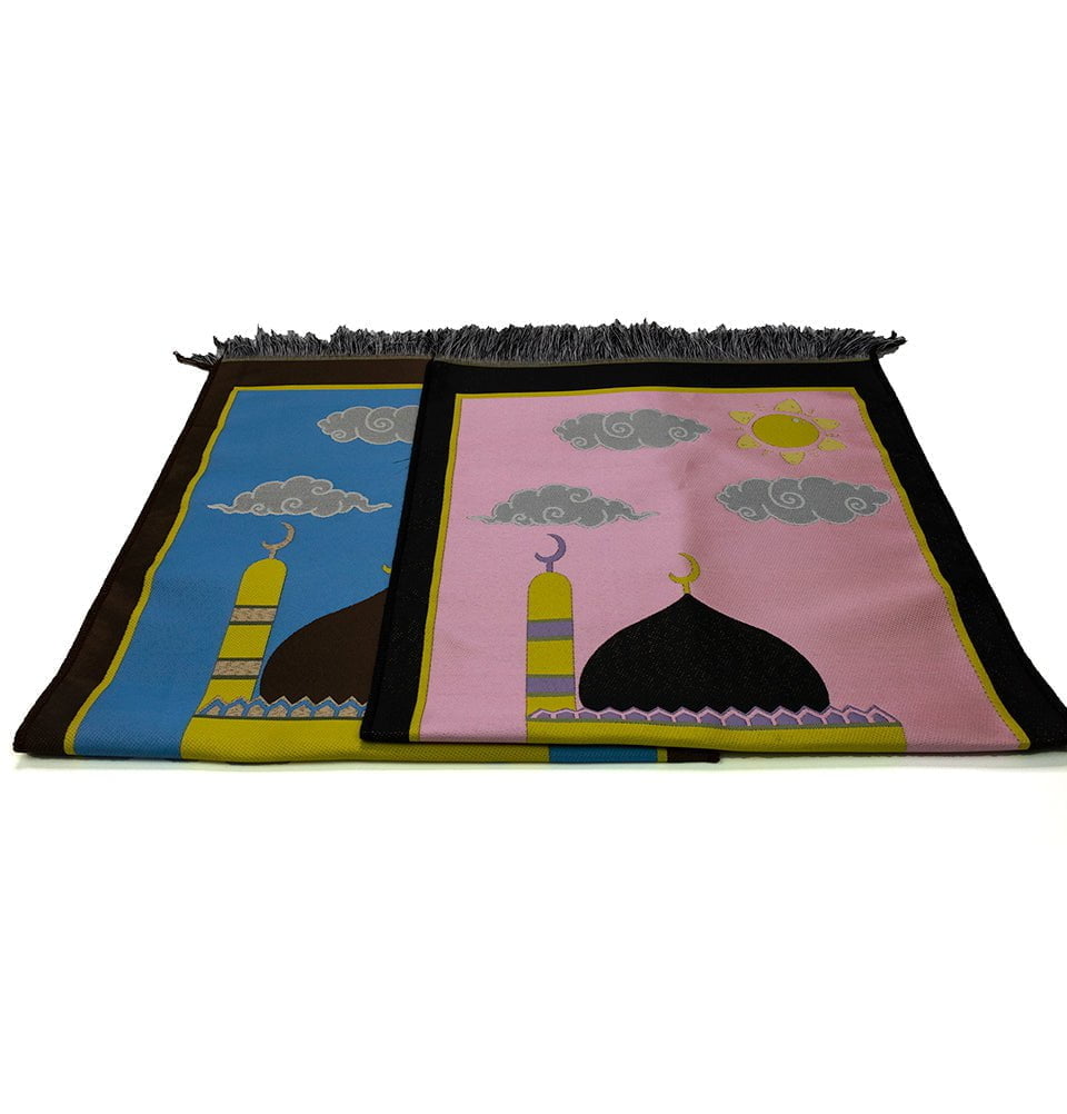 Modefa Prayer Rug Black/Pink Child Size Islamic Prayer Rug | Floral Masjid - Black & Pink