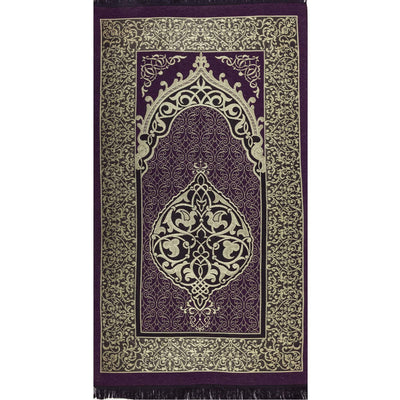Modefa Prayer Rug Black + Purple Chenille Ottoman Islamic Prayer Mat COMBO Set of 2  (Black + Purple)