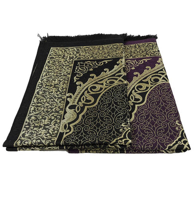 Modefa Prayer Rug Black + Purple Chenille Ottoman Islamic Prayer Mat COMBO Set of 2  (Black + Purple)
