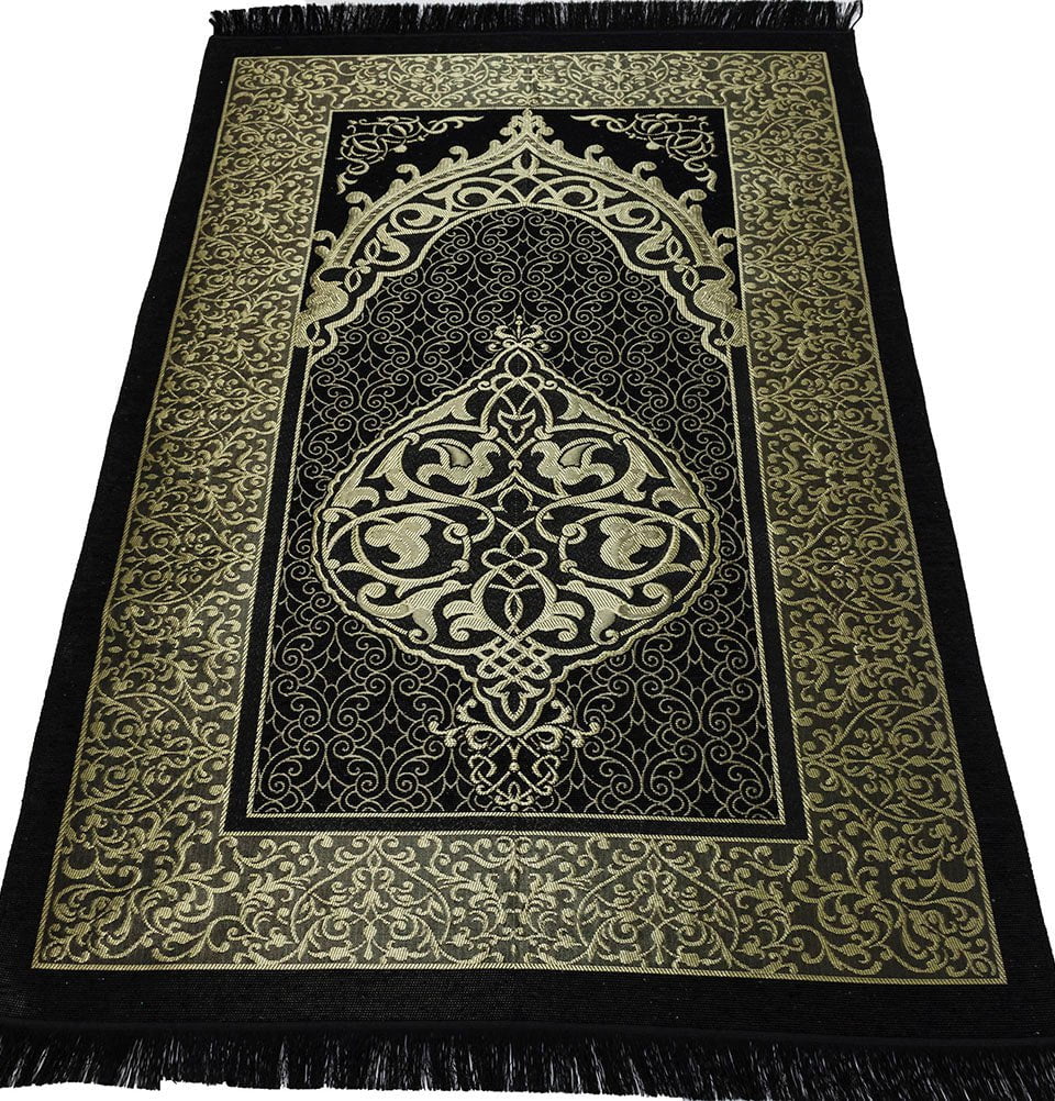 Modefa Prayer Rug Black Ramadan Kareem Cylinder Gift Box Set with Prayer Mat & Prayer Beads - Black