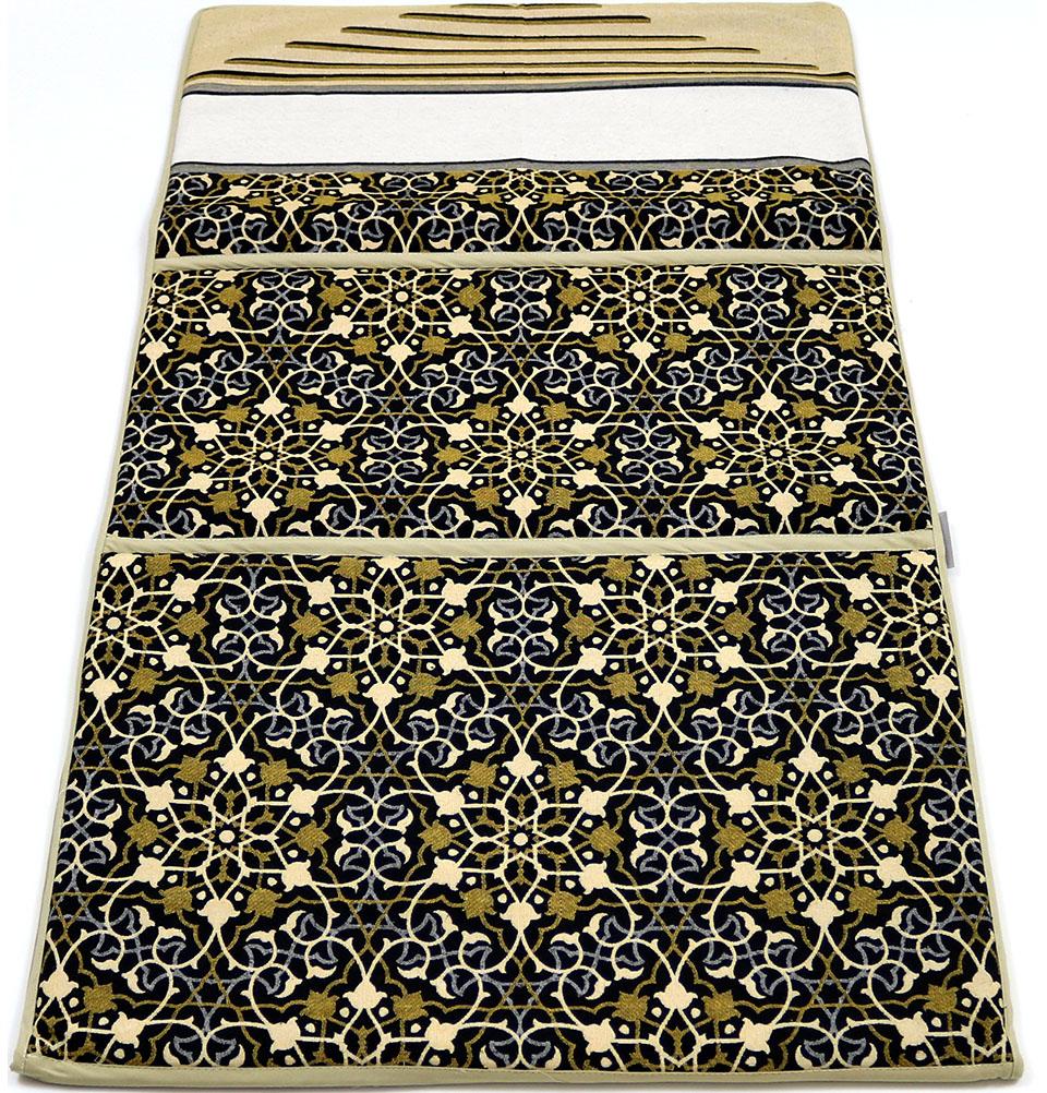 Convertible Travel Prayer Mat with Backrest - Black/Yellow