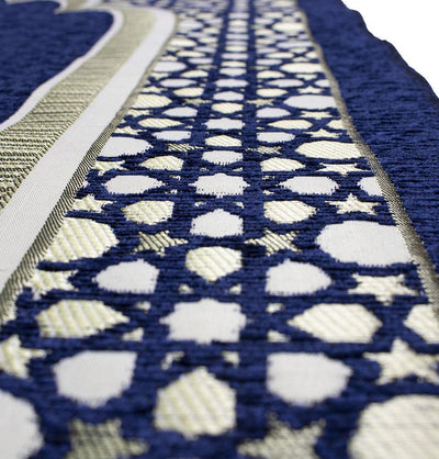 Modefa Prayer Rug Blue Chenille Embroidered Selcuk Star Islamic Prayer Mat - Blue