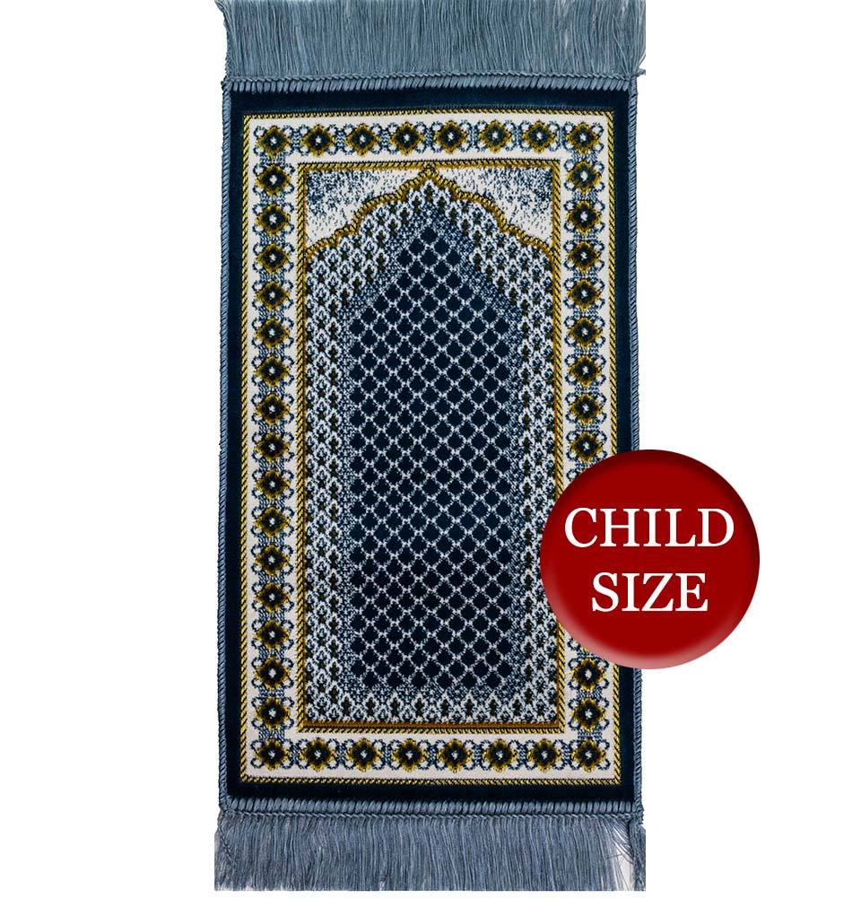Modefa Prayer Rug Blue Child Velvet Islamic Prayer Rug | Lattice - Blue